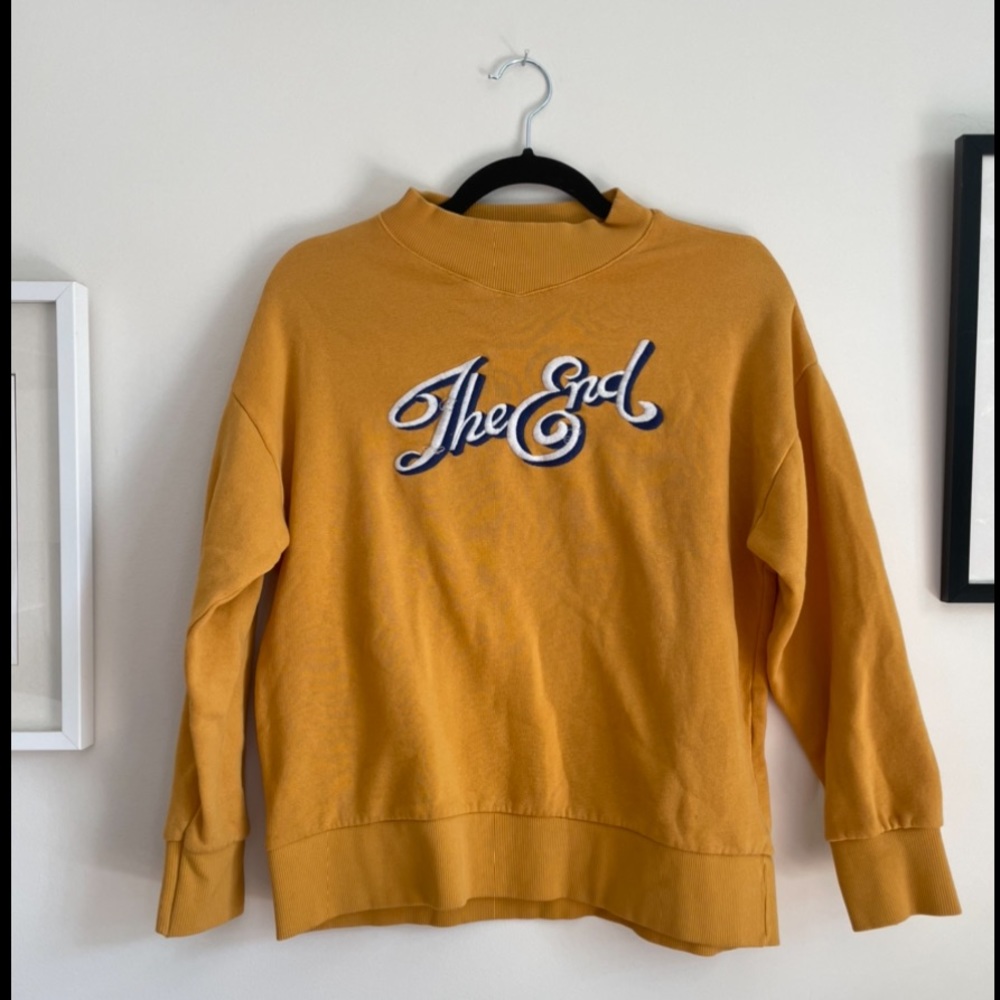 Zara Girl yellow “The End” embroidered graphic sweater sweatshirt